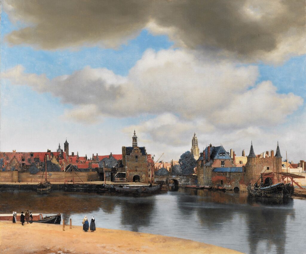 Johannes Vermeer : Vue de Delft (1659-1660). (Meilleur livre de la semaine : Vermeer de Jan Blanc !). Crédit photo Mauritshuis.