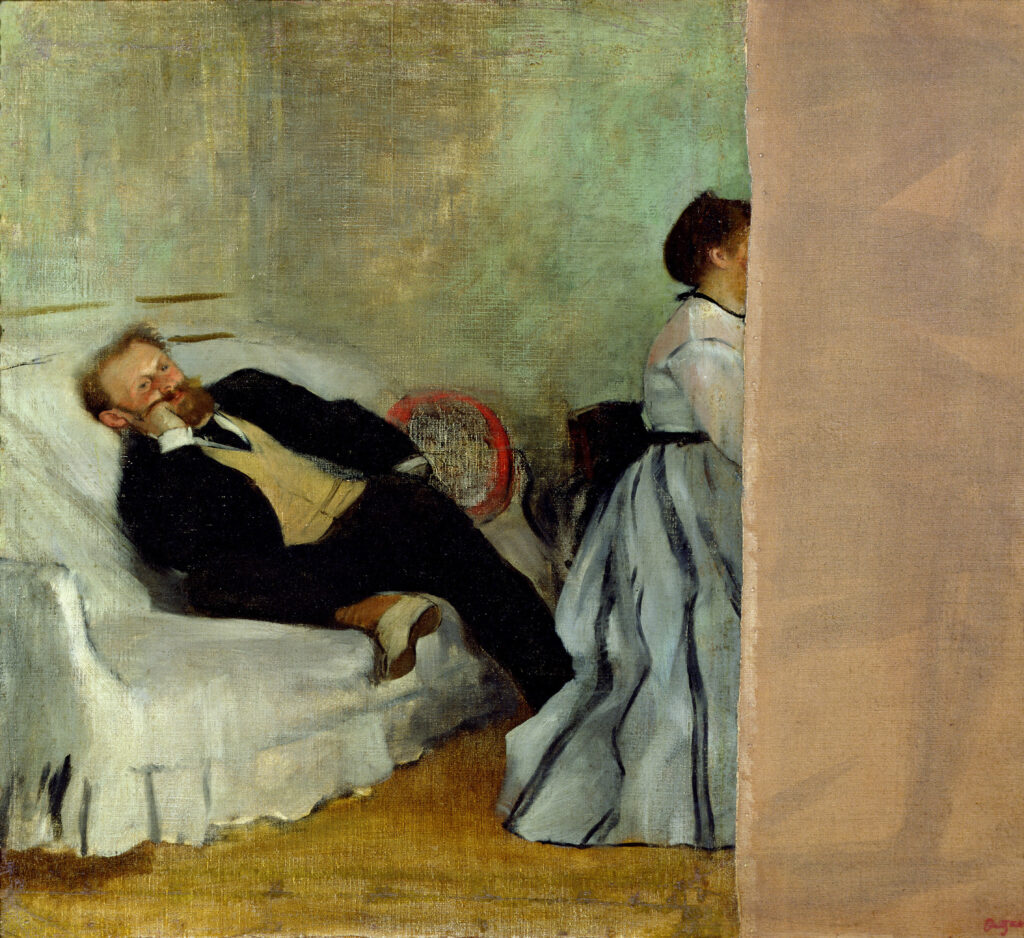 Edgar Degas : Monsieur et Madame Edouard Manet, 1869. Kitakyūshū Municipal Museum of Art. Exposition Manet/Degas au musée d’Orsay