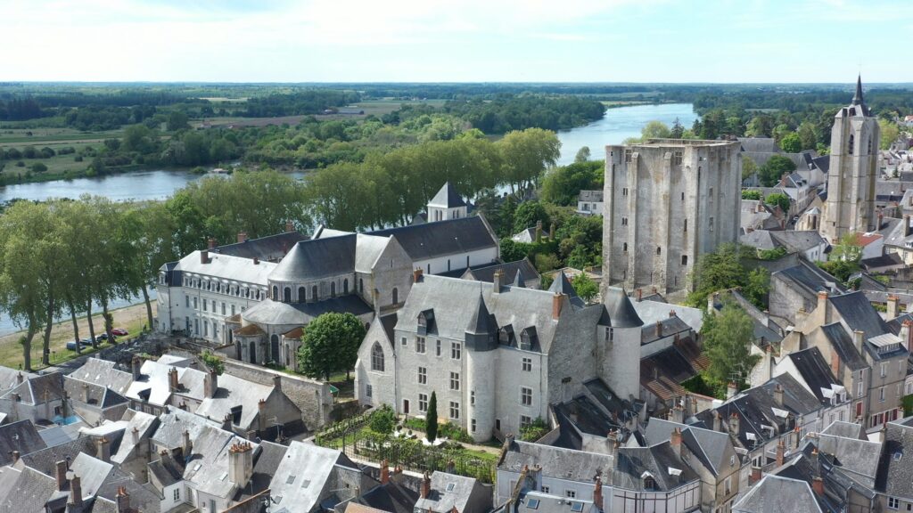 Beaugency, vue aérienne. Château de Beaugency : Centre d’art numérique