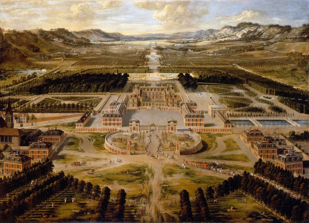 Vue du château de Versailles et des jardins. Pierre Patel, huile sur toile, 1668. (Visite du château de Versailles et de ses jardins !). © Photo RMN.