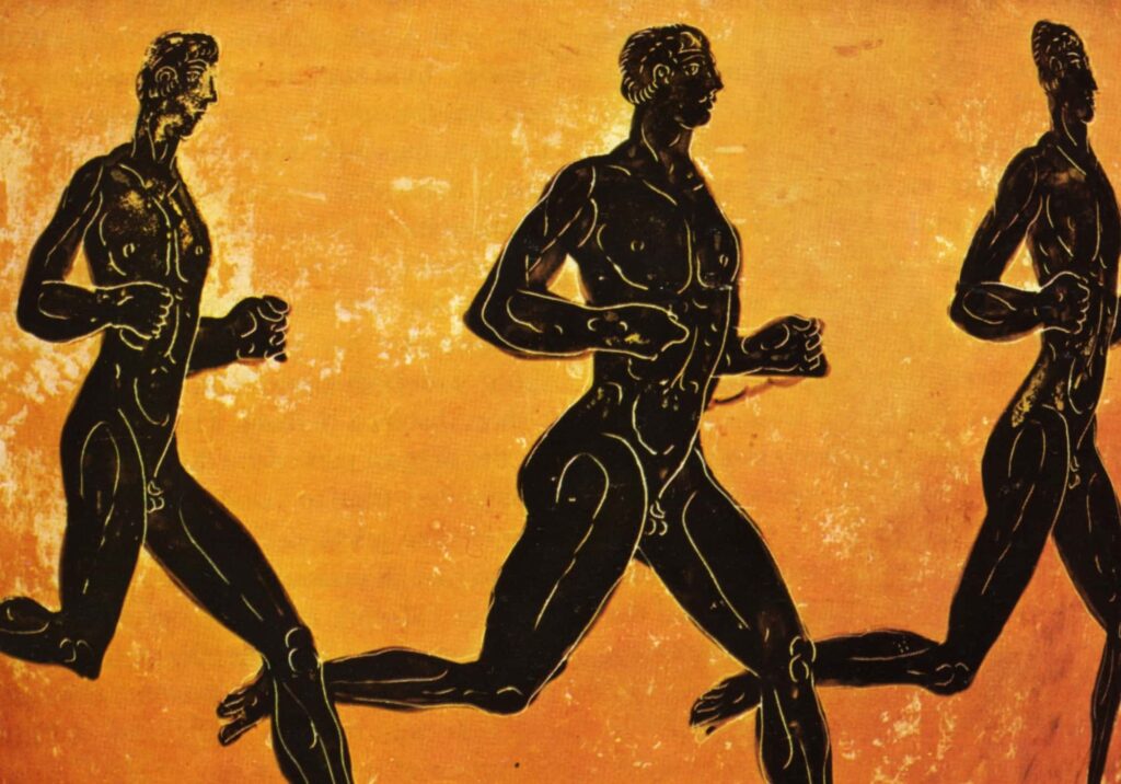 Marathon, 480, 470 avant J.C., détail d'une poterie. (Exposition Victoires au Musée National du Sport de Nice !).