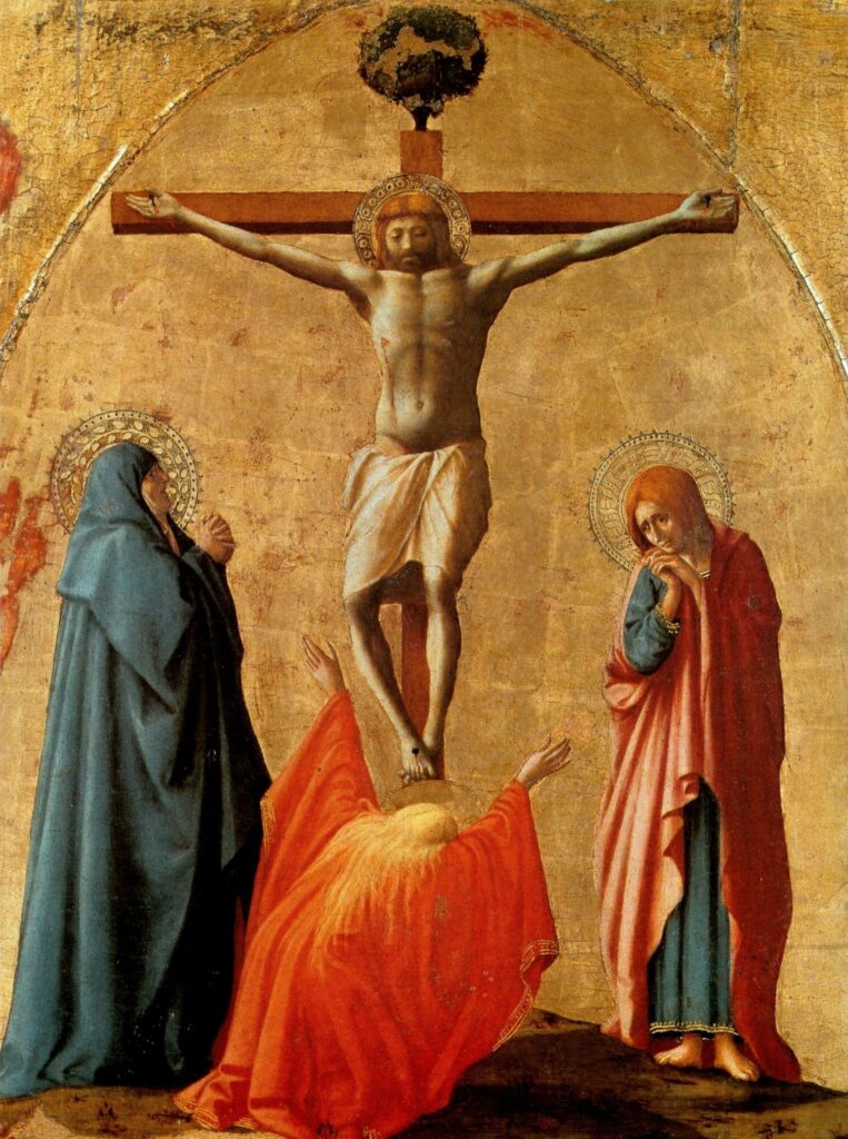 La Crucifixion de Masaccio (1426). Crédit photo Musée National de Capodimonte. (Découvrez l’exposition Naples à Paris au Louvre !).