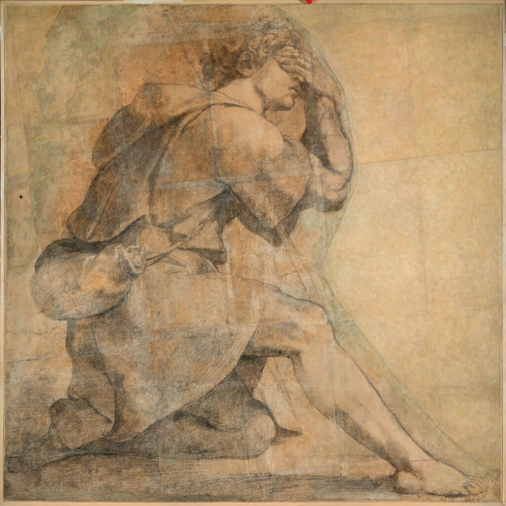 Raphael (1483-1520) : Moïse devant le buisson ardent, ca.1514. Dessin au fusain. Crédit photo Musée National de Capodimonte. (Découvrez l’exposition Naples à Paris au Louvre !).
