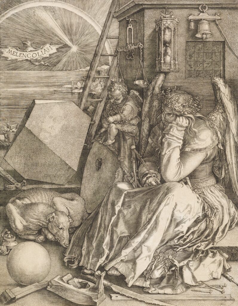 Albrecht Dürer (1471 - 1528) : La Mélancolie ou Melencolia I, 1514 burin sur papier vergé, 240 x 187 mm. (Exposition Graver la Lumière au musée Marmottan Monet !).