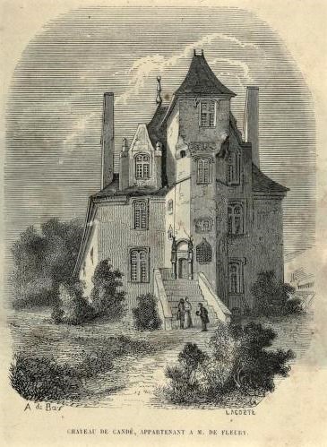 Le château de Candé en 1845, d'après une gravure ancienne. (Visite du château et domaine de Candé, joyau de la Renaissance !).
