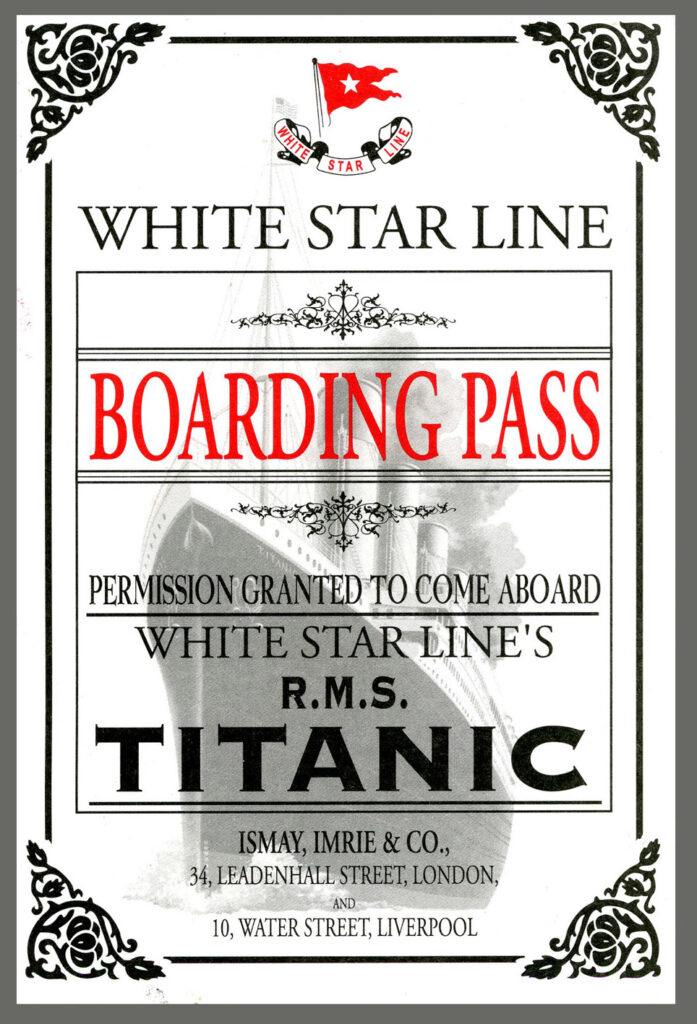 Fac-similé d'une carte d'embarquement originale du Titanic. (Ne ratez pas l’exposition Titanic à Paris Expo Porte de Versailles !).
