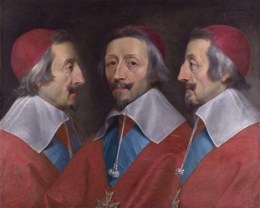 Triple portrait du cardinal de Richelieu, par Philippe de Champaigne. (Londres, National Gallery, c. 1642). (Visite du château du Rivau : une parenthèse féérique !).