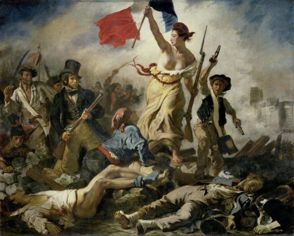 La Liberté guidant le peuple : Eugène Delacroix (1830). Crédit photo wikimedia commons. (Prompt rétablissement à La liberté guidant le peuple d’Eugène Delacroix et bon retour en 2024 !).