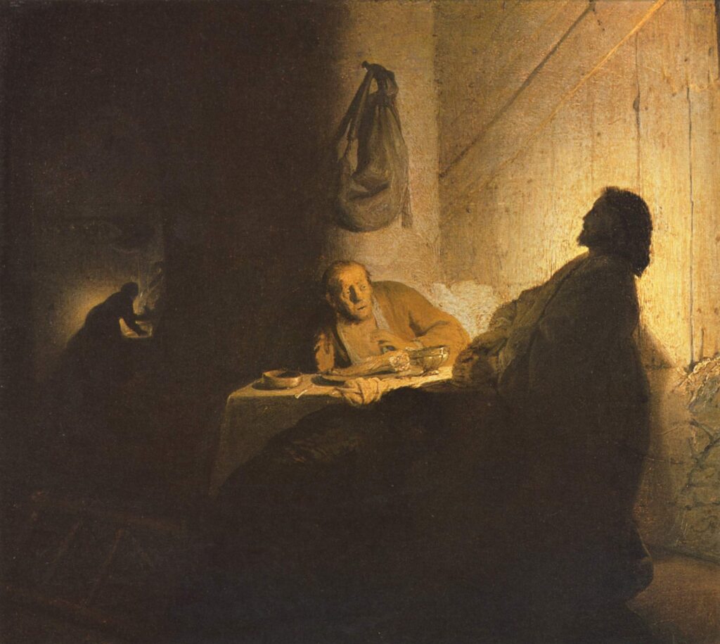 Rembrandt : Les Pèlerins d'Emmaüs (1629). Crédit photo Musée Jacquemart-André. (Expositions : Rembrandt et le siècle d'or néerlandais au château de Chantilly !).