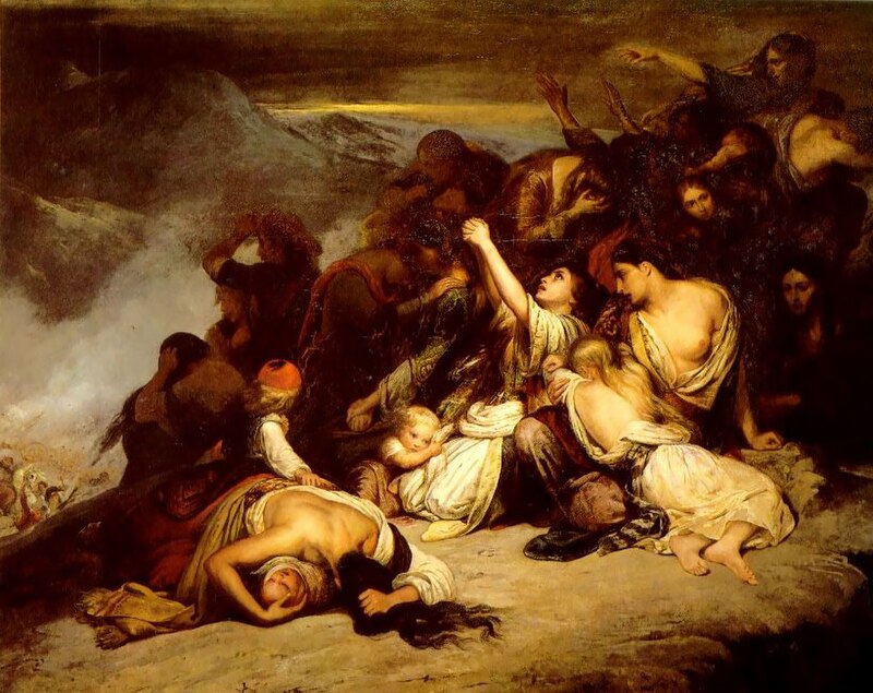 Les Femmes souliote : Ary Scheffer (1827). Crédit photo wikimedia commons. (Prompt rétablissement à La liberté guidant le peuple d’Eugène Delacroix et bon retour en 2024 !).