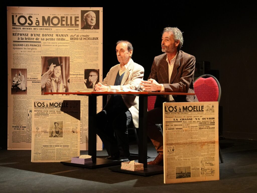 Cédric COLAS, Michel OUIMET dans L'Os à Moelle. © Marion Duhamel. (L’Os à Moelle à l'Artistic Théâtre, Paris !).