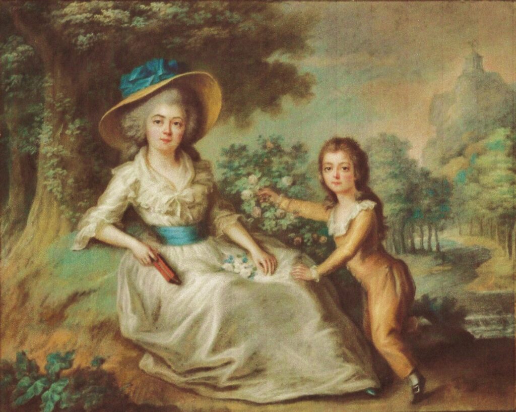 Portrait de Marie-Aurore de Saxe (1748-1821) et son fils Maurice Dupin de Francueil (1778-1808). Pastel vers 1785. Crédit photo Musée de la Vie Romantique Paris. (Patrimoine : Visite de la Maison George Sand, ou château de Nohant !).