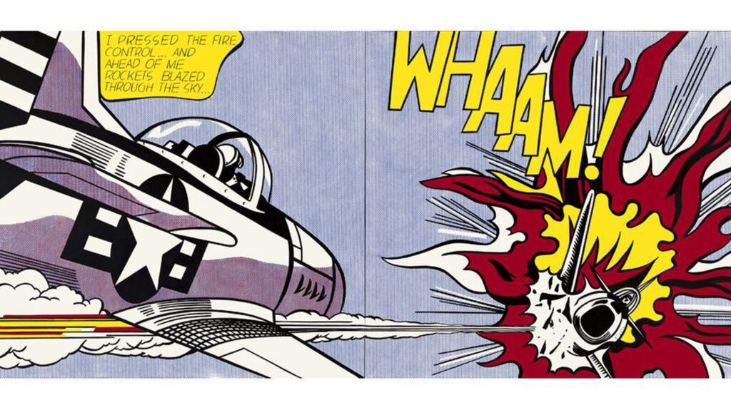 Roy Lichtenstein : Whaam! (J'ai appuyé sur la commande de tir… et devant moi, des fusées ont éclaté dans le ciel….) (1963). (Centenaire de Roy Lichtenstein, pionnier du Pop Art !).