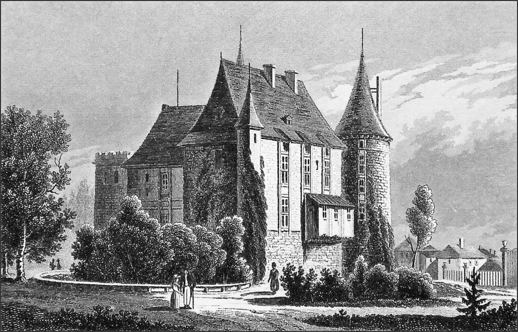 Château de Courtalain, gravure ancienne. (Patrimoine : Visite du château de Courtalain !).