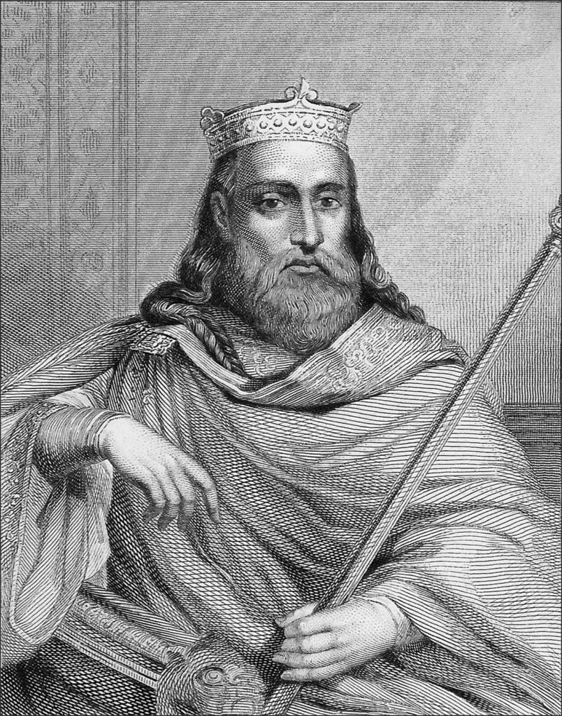 Le roi des Francs Clotaire 1er, fils de Clovis - Gravure du XIXe siècle. (Patrimoine : visite de la cité médiévale de Mennetou-sur-Cher !).