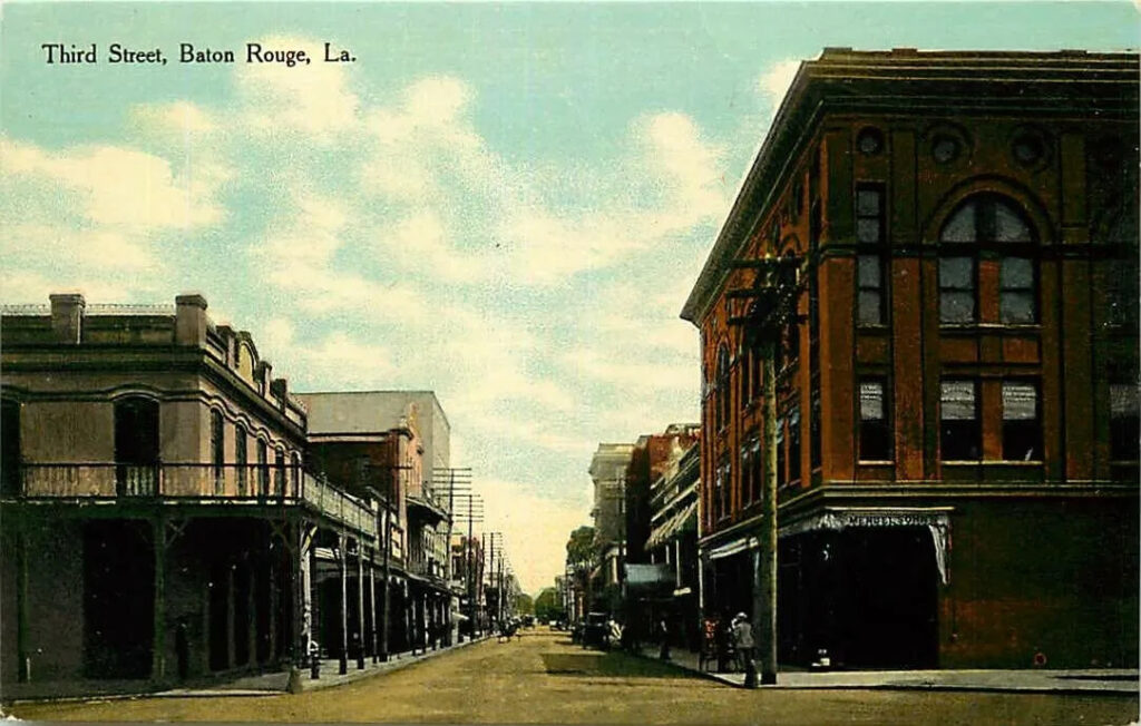 Carte postale scène de la troisième rue, Baton Rouge, Louisiane - vers 1920